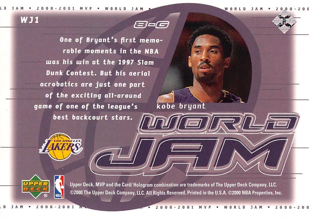 2000-01 Upper Deck MVP World Jam Kobe Bryant #WJ1 Los Angeles Lakers
