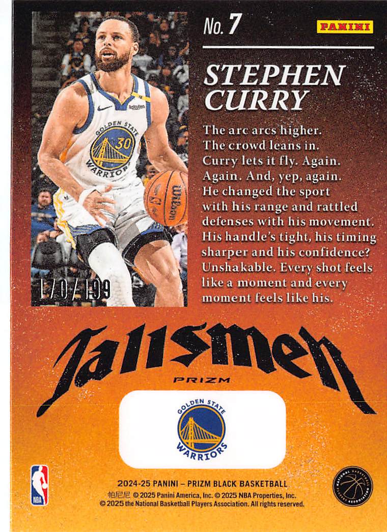 2024-25 Panini Prizm Black Talismen Stephen Curry Blue #7 Golden State Warriors