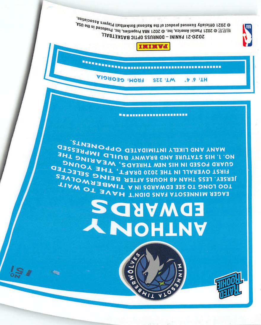 2020-21 Panini Donruss Optic Anthony Edwards Rated Rookie #151 Timberwolves