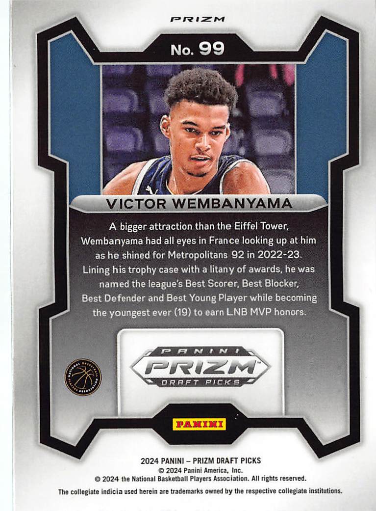 2022 Panini Prizm Draft Picks Victor Wembanyama Green Rookie #99 Metropolitans