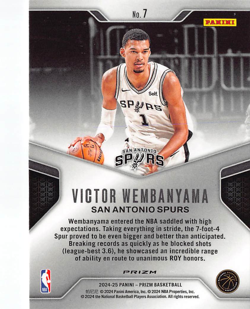 2024-25 Panini Prizm Victor Wembanyama Silver Dominance Rookie #7 Spurs