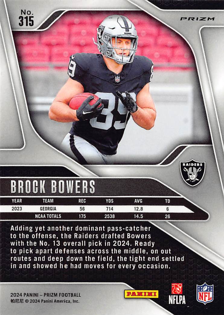 2024-25 Panini Prizm Football Brock Bowers Orange Disco Rookie RC #315 Raiders