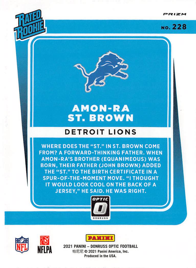 2021 Panini Donruss Optic Amon-Ra St. Brown Pink Rated Rookie #228 Lions