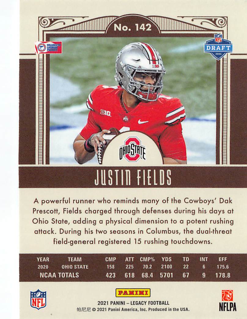 2021 Panini Legacy Justin Fields Silver Rookie RC #142 Ohio State Buckeyes