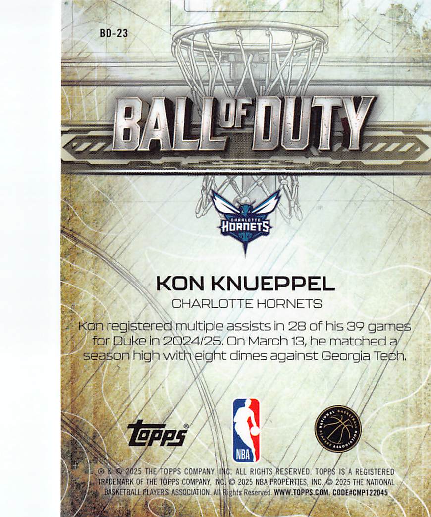 2025-26Topps Chrome Kon Knueppel Ball of Duty Rookie RC #BD-23 Charlotte Hornets