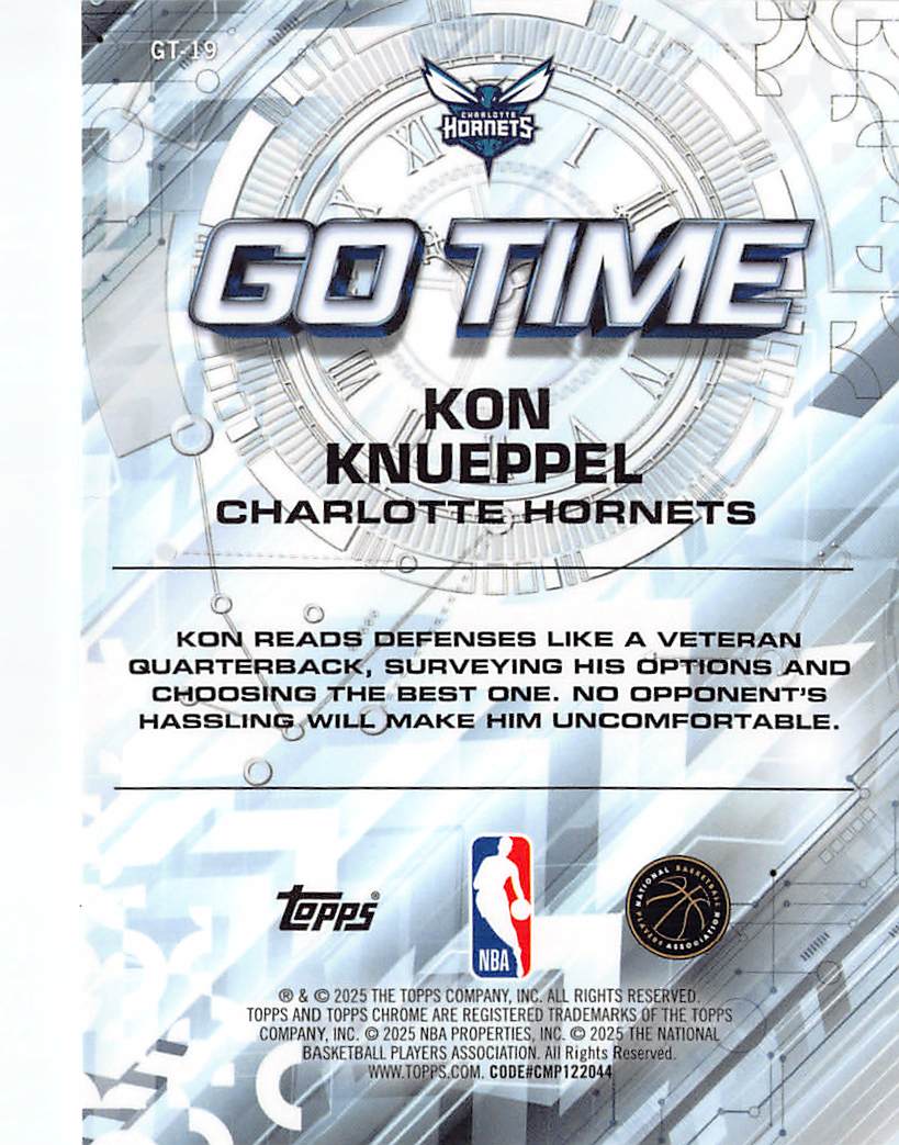 2025-26 Topps Chrome Kon Knueppel Go Time Rookie RC #GT-19 Charlotte Hornets