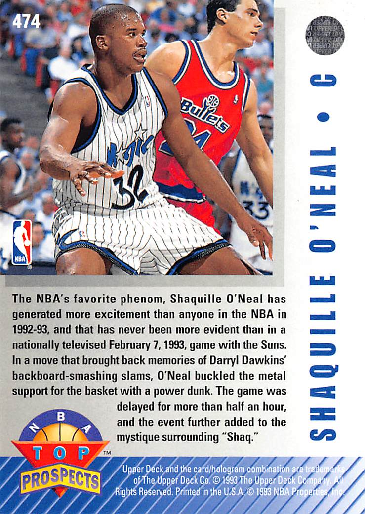 1992-93 Upper Deck Shaquille O'Neal Rookie #474 Orlando Magic