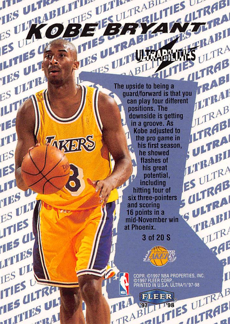 1997-98 Fleer Ultra Ultrabilities Kobe Bryant Starter #3 of 20 S Lakers