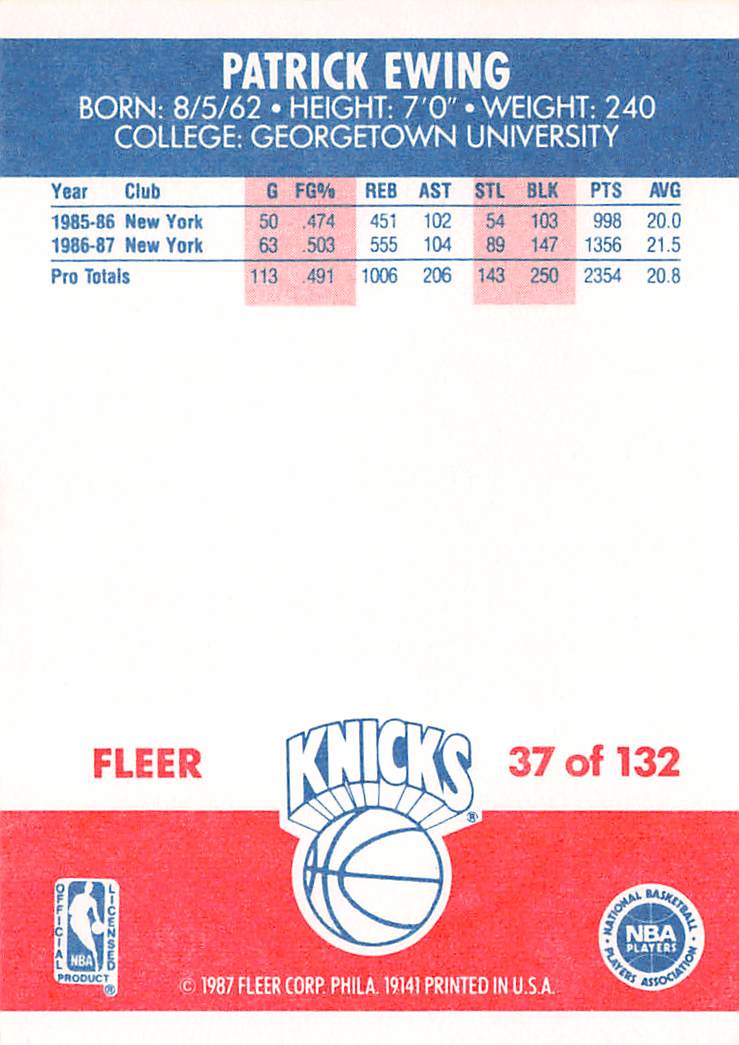 1987-88 Fleer Patrick Ewing #37 New York Knicks