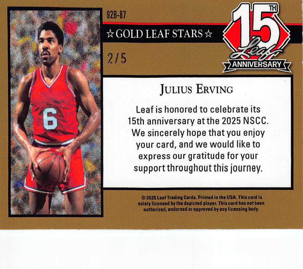 2025 Leaf 15th Anniversary Julius Erving Blue Lava /5 #92B-87 Philadelphia 76ers
