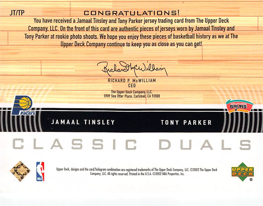 2002-03 Upper Deck Tony Parker Jamaal Tinsley Classic Duals Patch #JT/TP