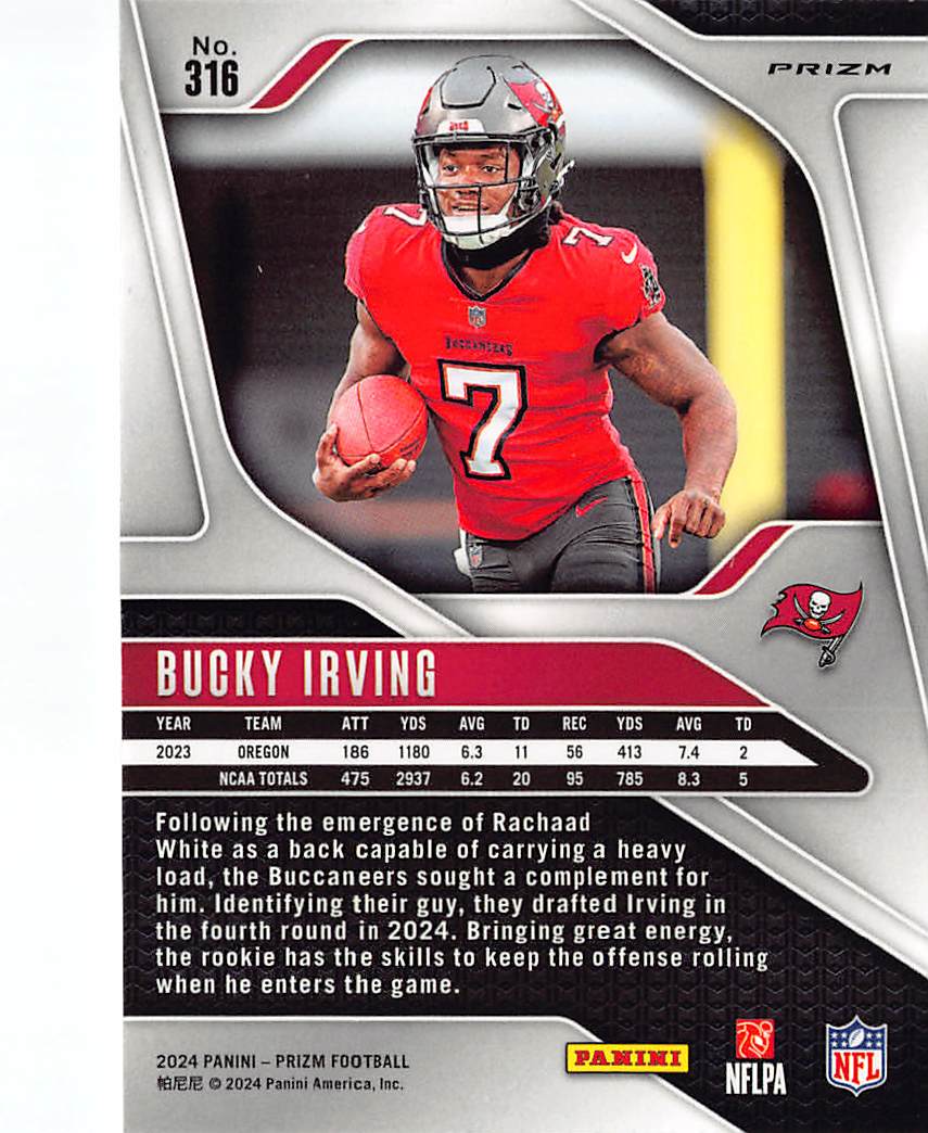 2024 Panini Prizm Football Bucky Irving Silver Rookie RC #316 Buccaneers