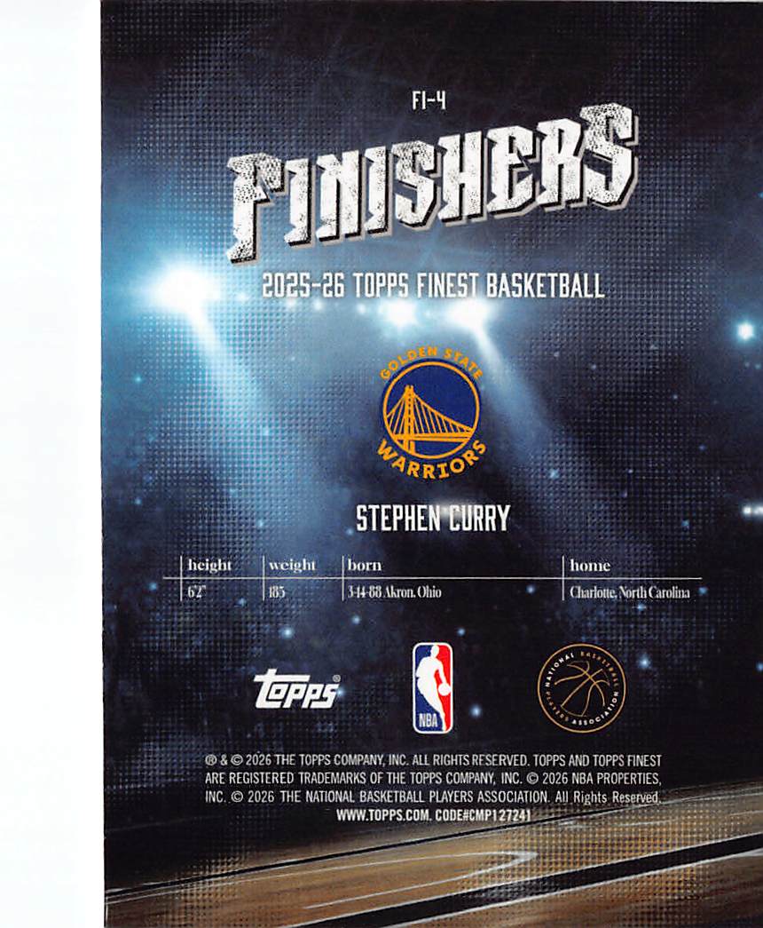 2026 Topps Finest Stephen Curry Checkerboard Finishers #FI-4 Warriors