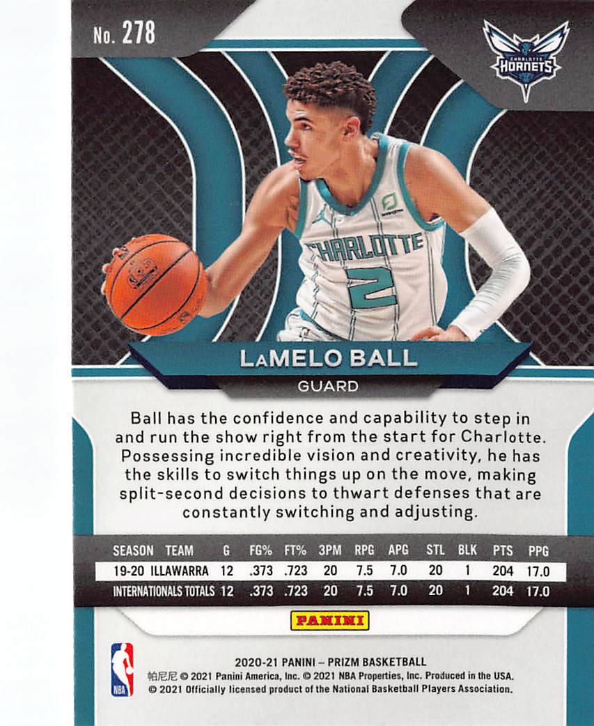 2021 Panini Prizm LaMelo Ball Rookie #278 Charlotte Hornets