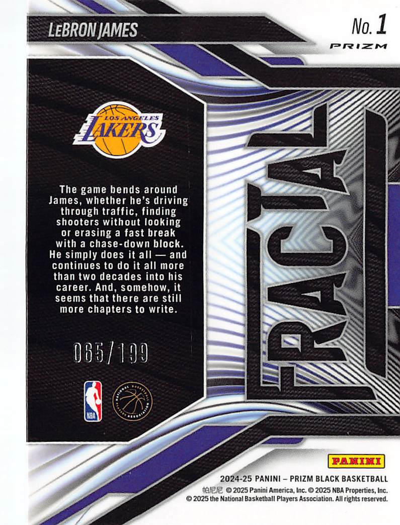2025 Panini Prizm Black LeBron James Blue Fractal /199 #1 Los Angeles Lakers