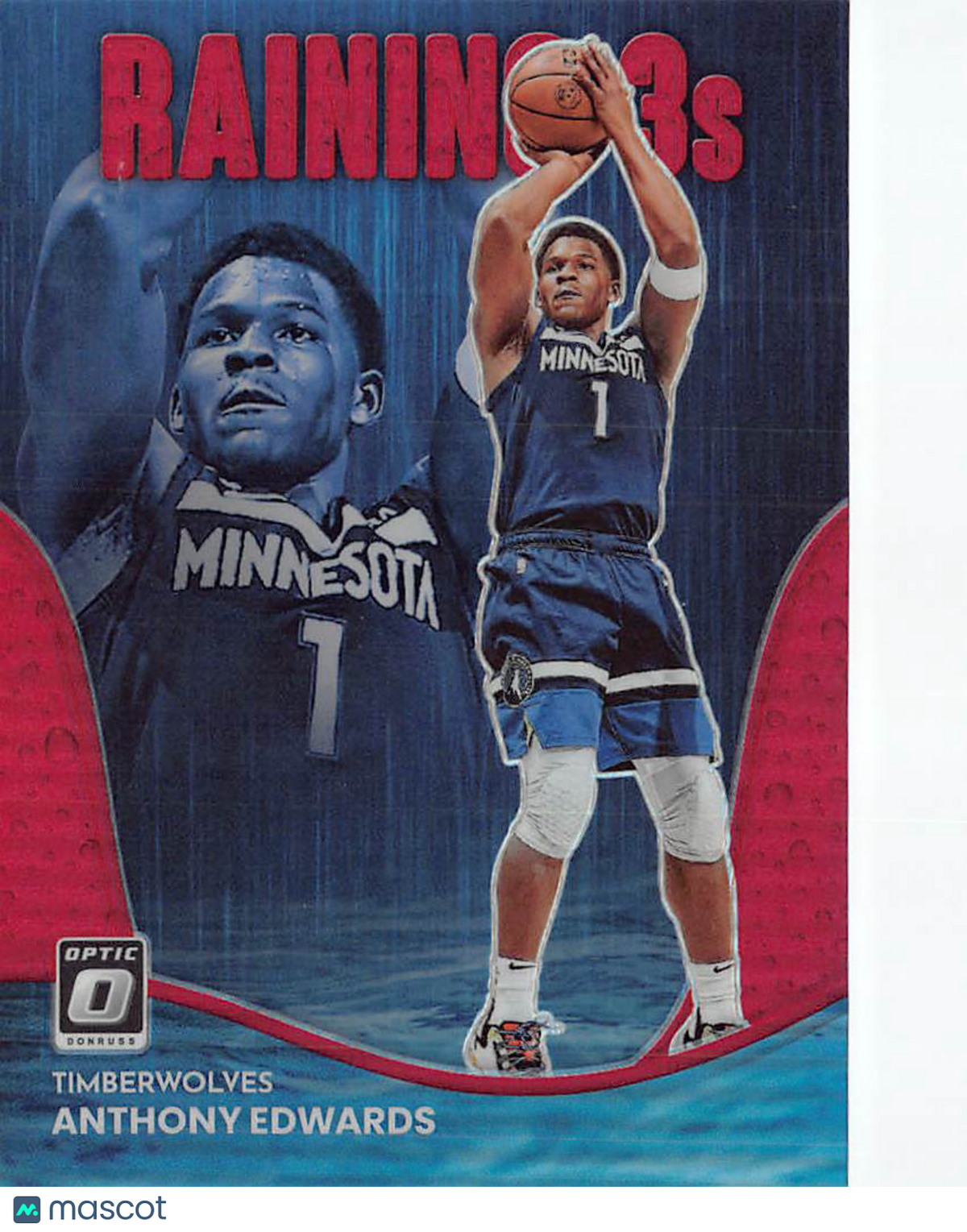 2023 Panini Donruss Optic Anthony Edwards Red Raining 3s /99 #2 Timberwolves