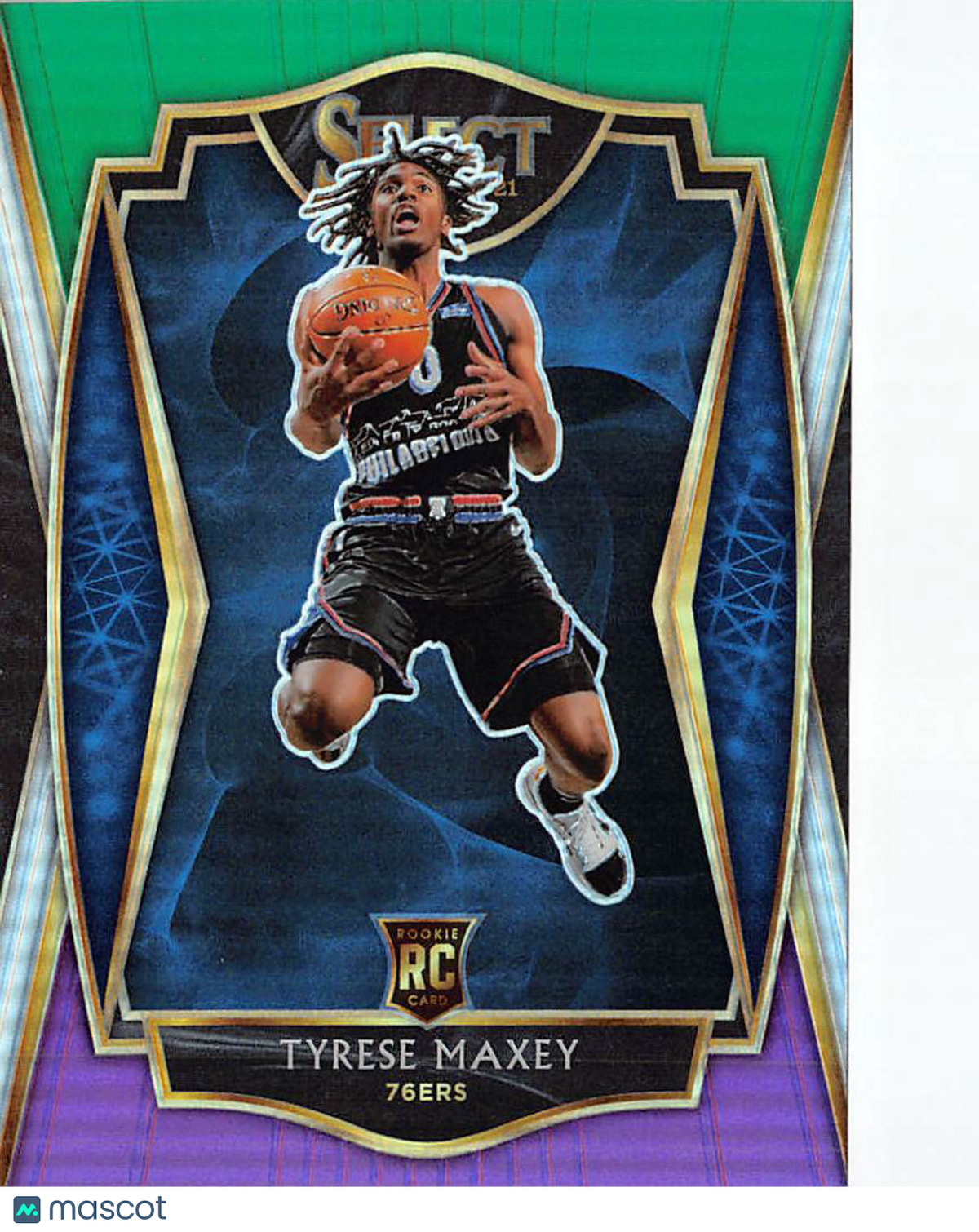 2021 Panini Select Tyrese Maxey Green and Purple Rookie RC #174 76ers