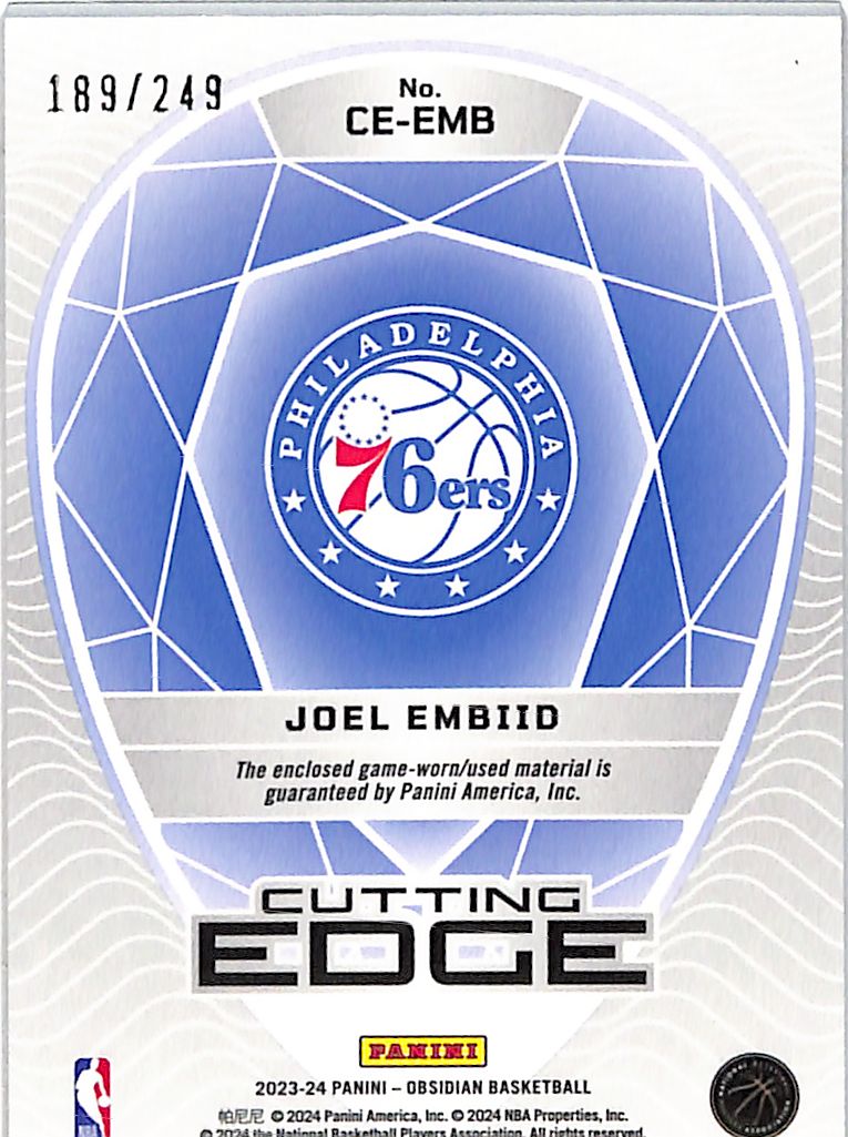 2023-24 Panini Obsidian Joel Embiid Cutting Edge Patch /249 #CE-EMB 76ers