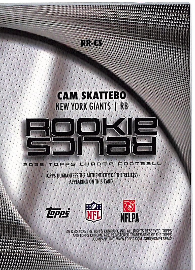 2025 Topps Chrome Football Cam Skattebo Relics Patch Rookie RC #RR-CS Giants