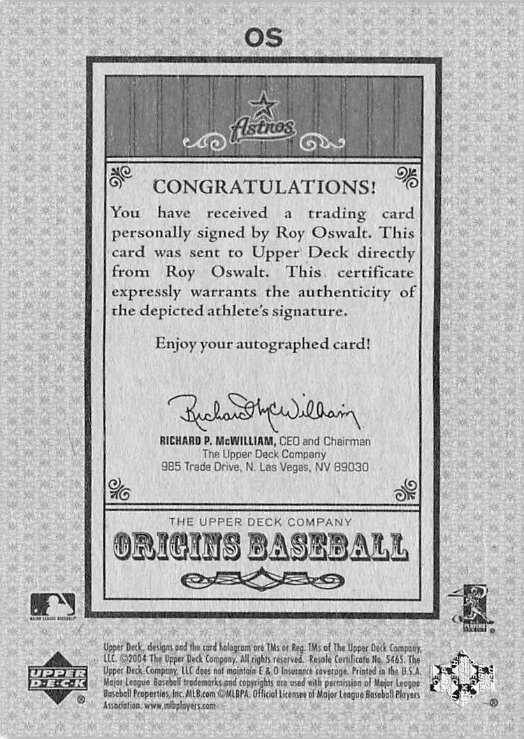 2004 Upper Deck Origins Baseball Roy Oswalt Old Judge Autographs #OS Astros