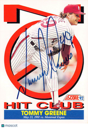 1992 Score Tommy Greene Hit Club #426 Philadelphia Phillies
