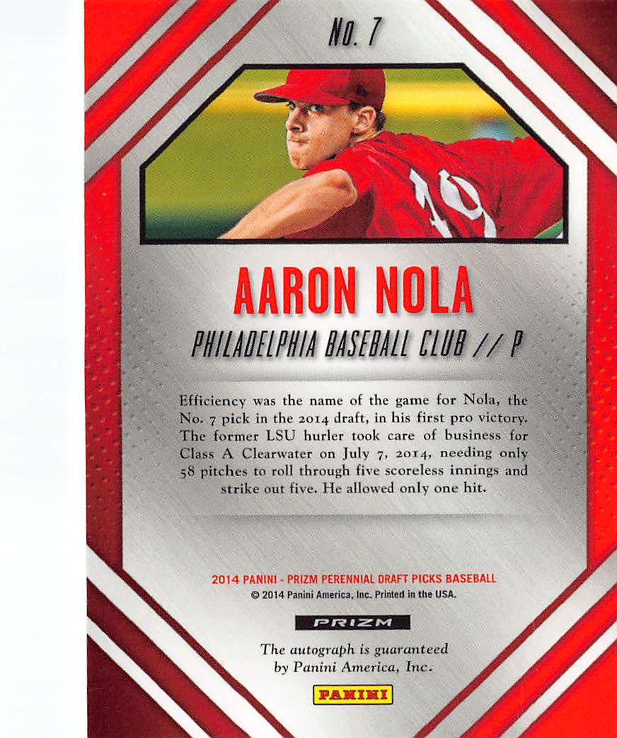 2014 Panini Prizm Perennial Draft Picks Aaron Nola Autograph Rookie #7 Phillies