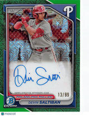 2024 Bowman Chrome Devin Saltiban Green Mojo Auto /99 Rookie #BMA-DS Phillies