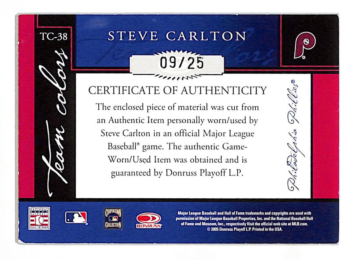 2005 Donruss Classics Steve Carlton Team Colors /25 Game-Worn/Used Item #TC-38