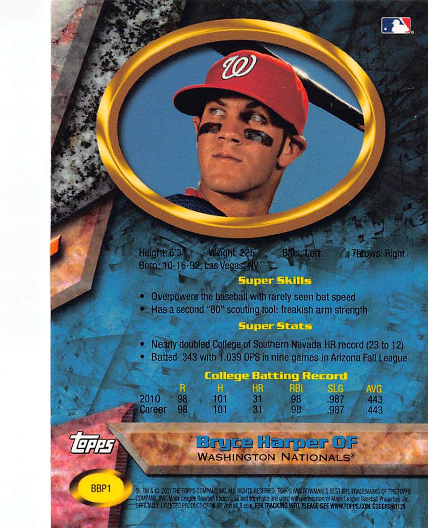 2011 Bowman Bowman's Best Bryce Harper #BBP1 Washington Nationals