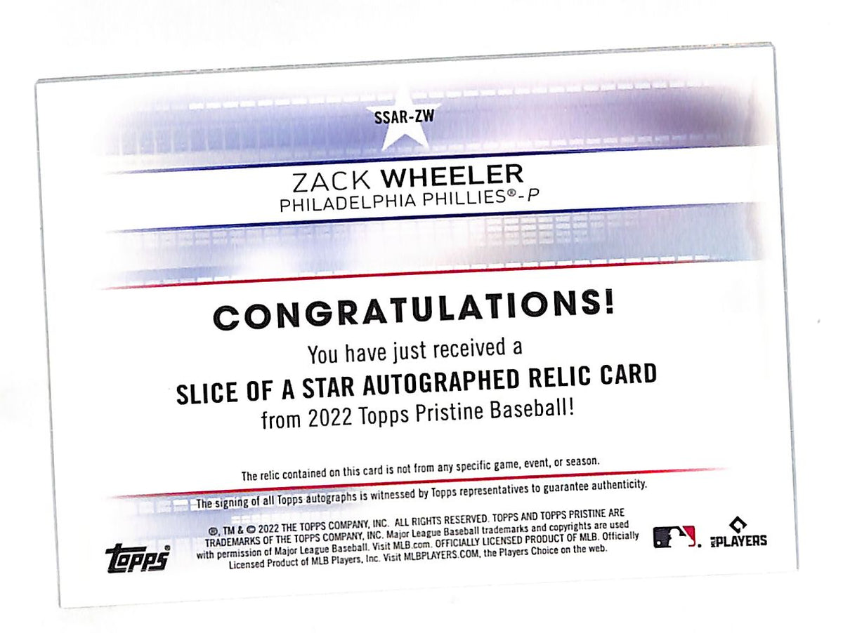 2022 Topps Pristine Zack Wheeler Slice of a Star Patch Auto #SSAR-ZW Phillies