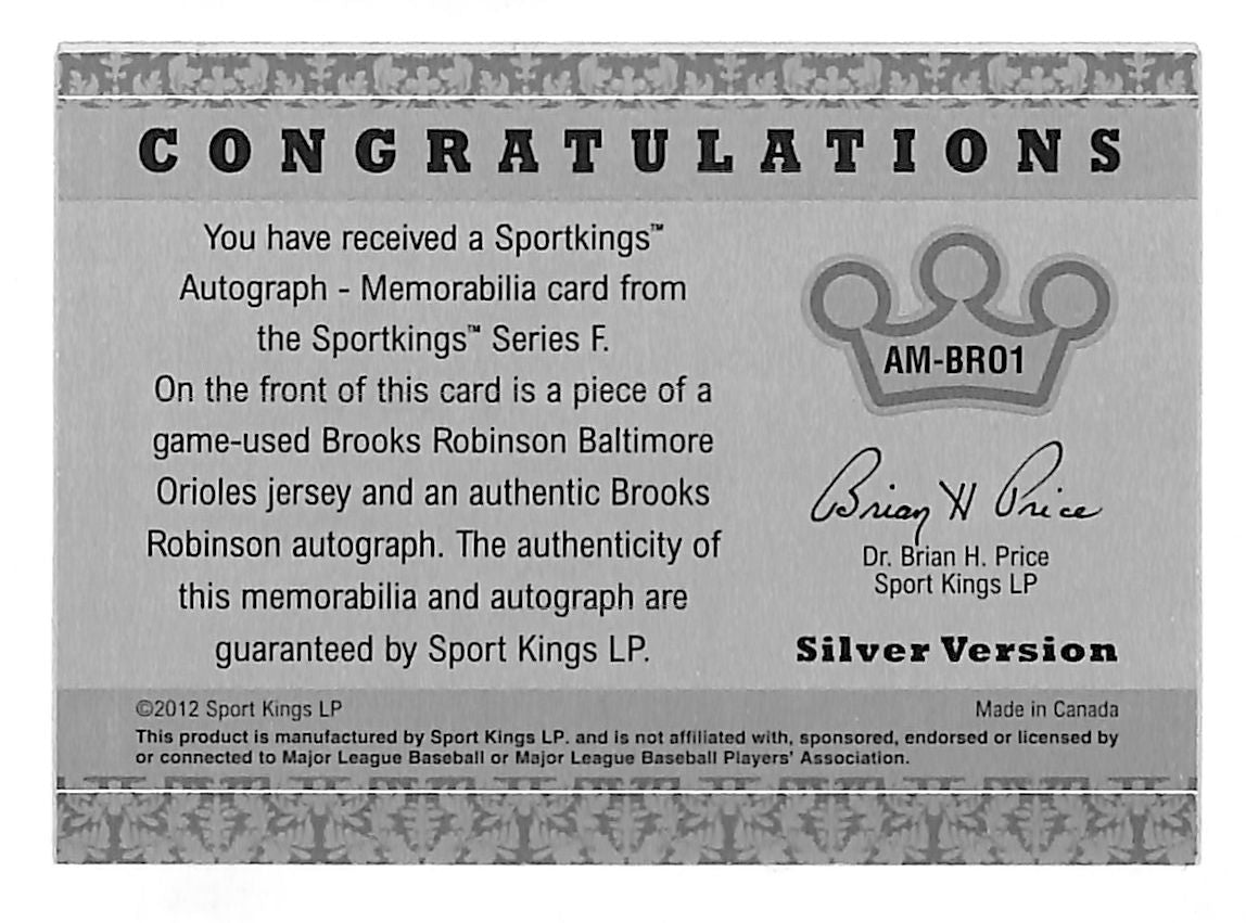 2012 Sportkings Series Brooks Robinson Silver Version Auto Patch AM-BRO1 Orioles