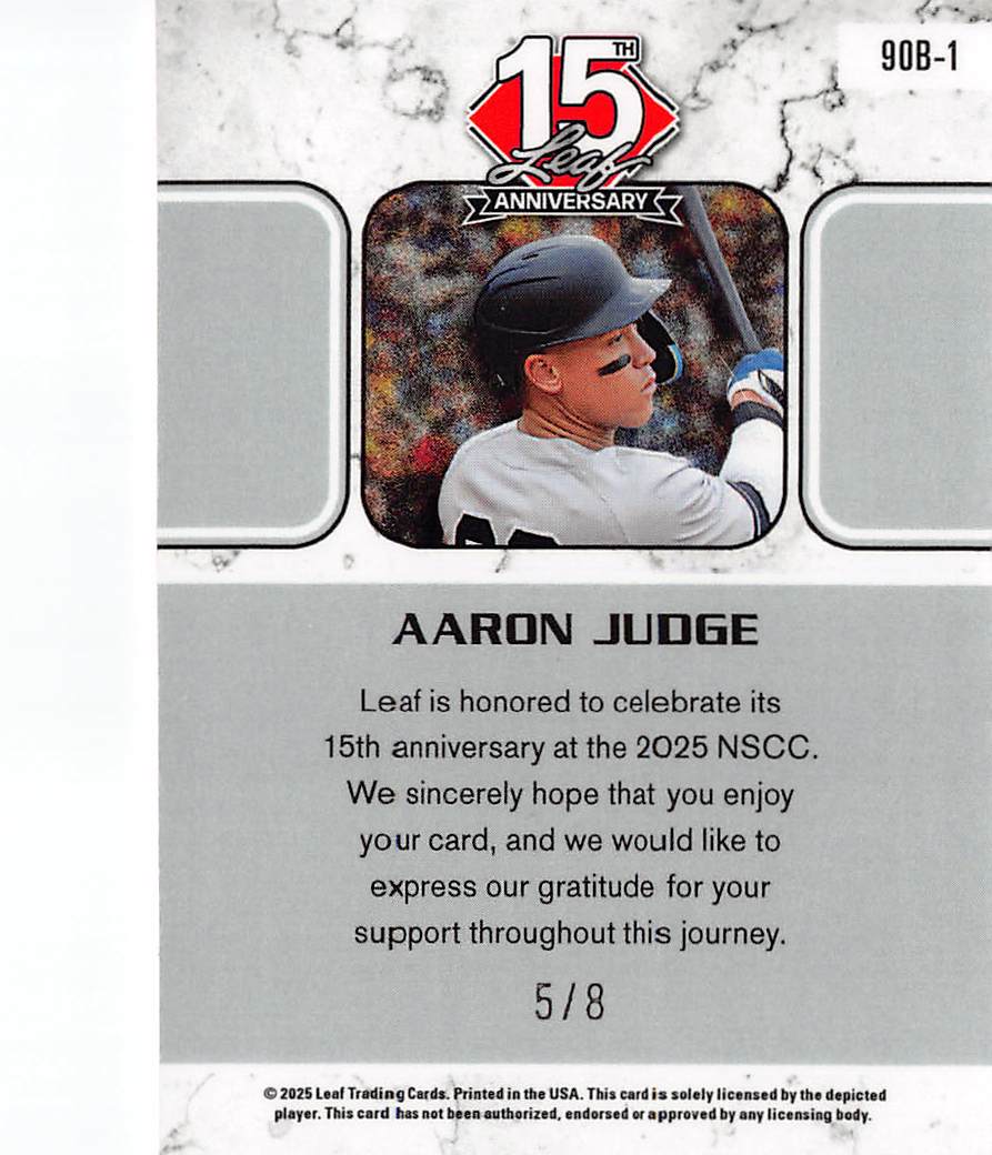 2025 Leaf 15th Anniversary Aaron Judge Pink Lava /8 #90B-1 New York Yankees