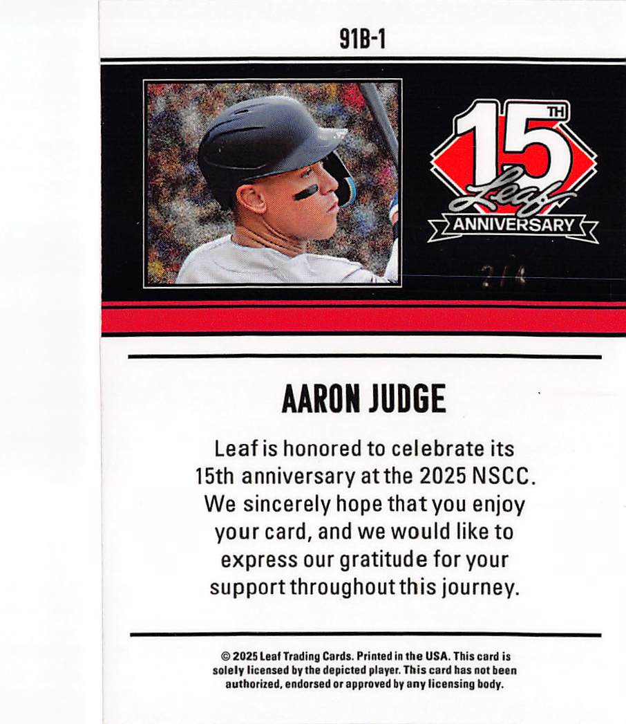 2025 Leaf 15th Anniversary Aaron Judge Orange /4 #91B-1 New York Yankees