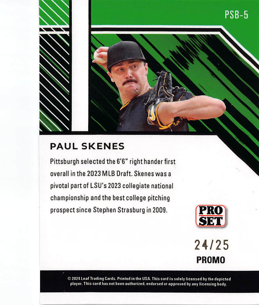 2024 Leaf Pro Set Paul Skenes Black Promo /25 #PSB-5 Pittsburgh Pirates