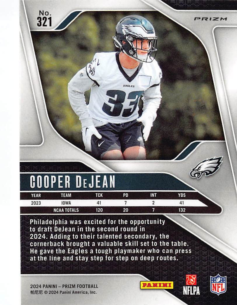 2024 Panini Prizm Football Cooper DeJean Silver Rookie RC #321 Eagles
