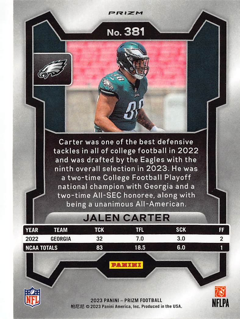 2023 Panini Prizm Football Jalen Carter Orange Disco Rookie RC #381 Eagles