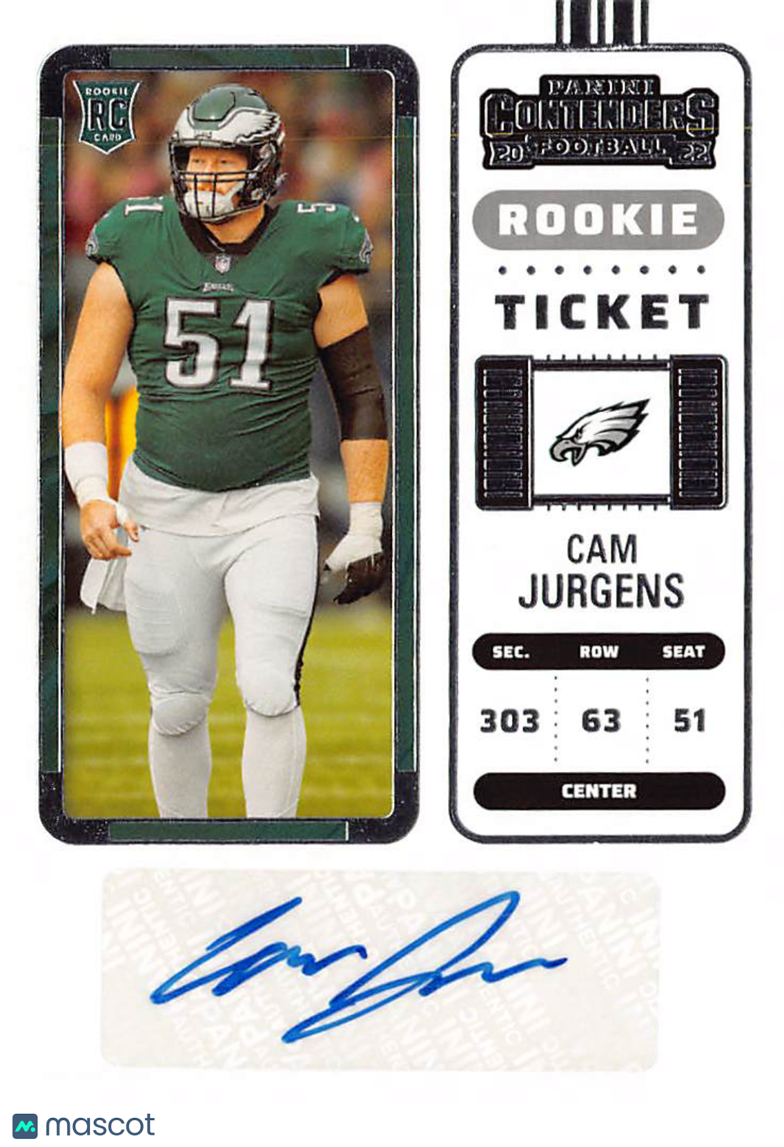 2023 Panini Contenders Football Cam Jurgens Rookie Ticket Auto RC #173 Eagles