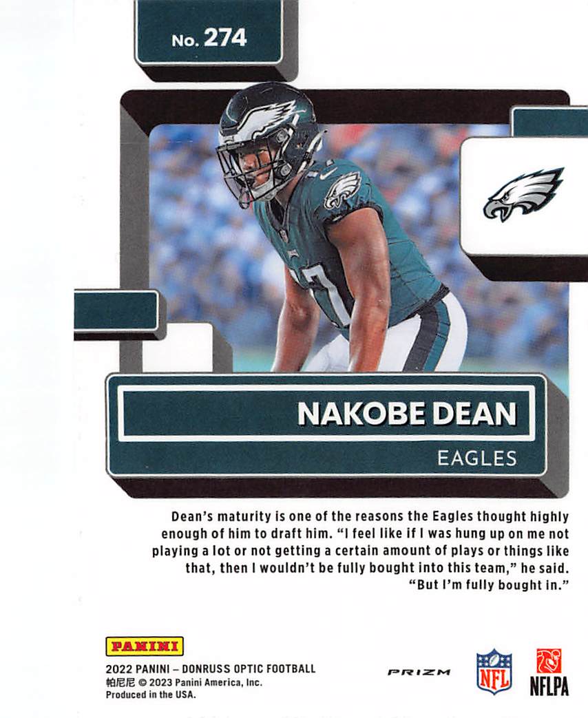 2023 Panini Donruss Optic Football Nakobe Dean Blue Glitter Rookie #274 Eagles