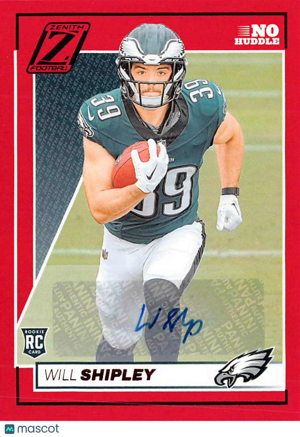 2024 Panini Zenith Will Shipley No Huddle Red Auto Rookie RC #198 Eagles