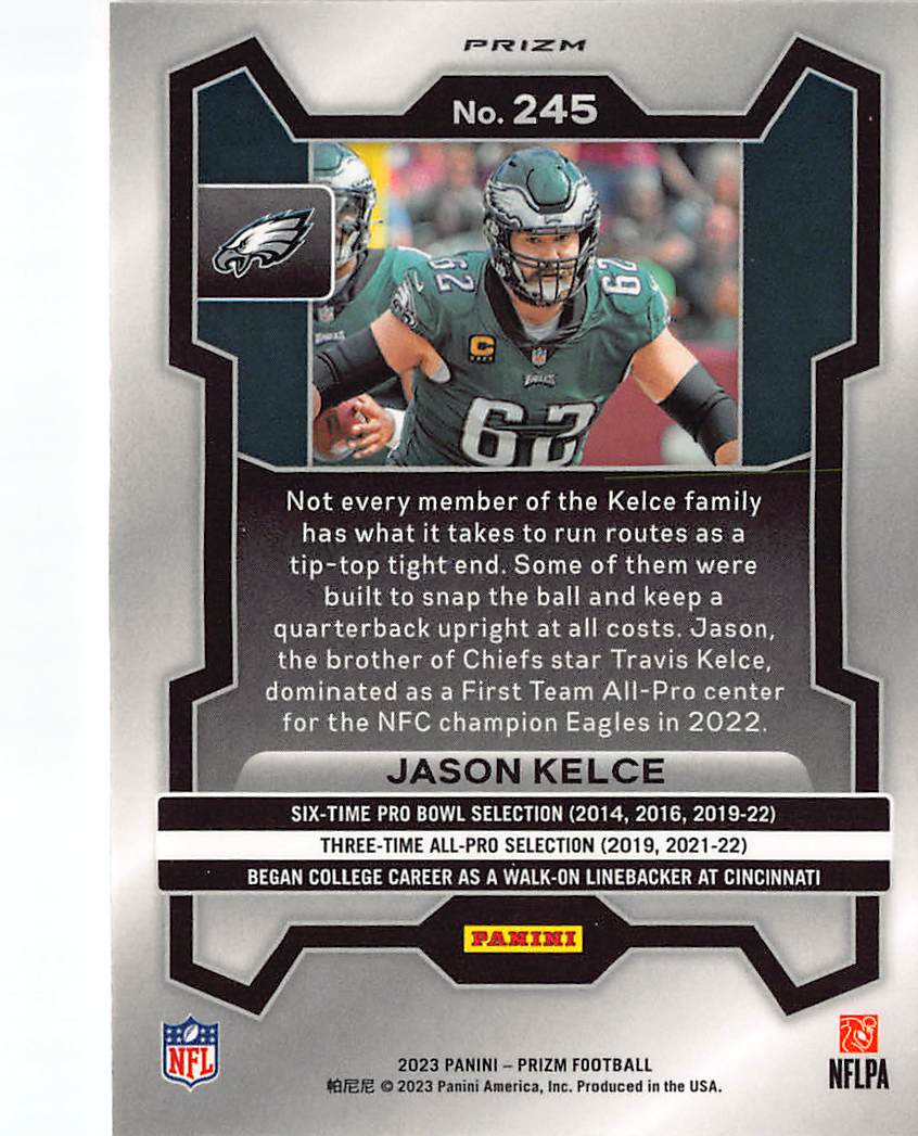 2023 Panini Prizm Jason Kelce Red White and Blue #245 Philadelphia Eagles