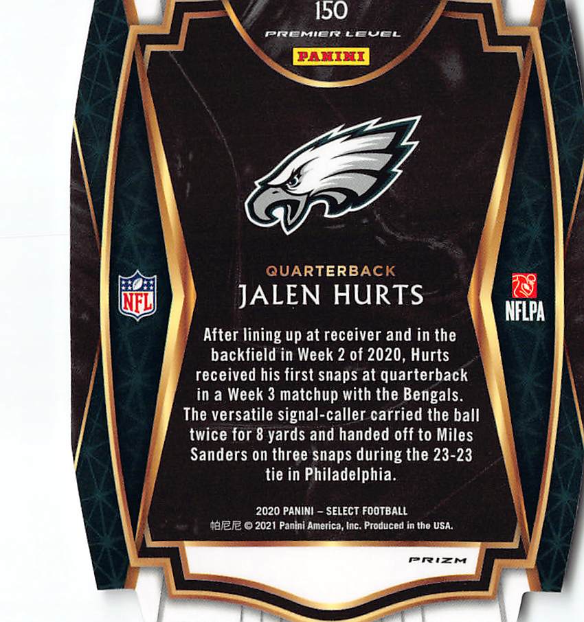 2021 Panini Select Jalen Hurts Purple Prizm Die-Cut Rookie RC #150 Eagles