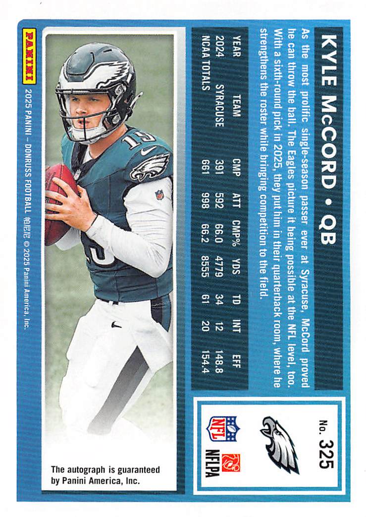 2025 Panini Donruss Kyle McCord Orange Autograph Rookie #325