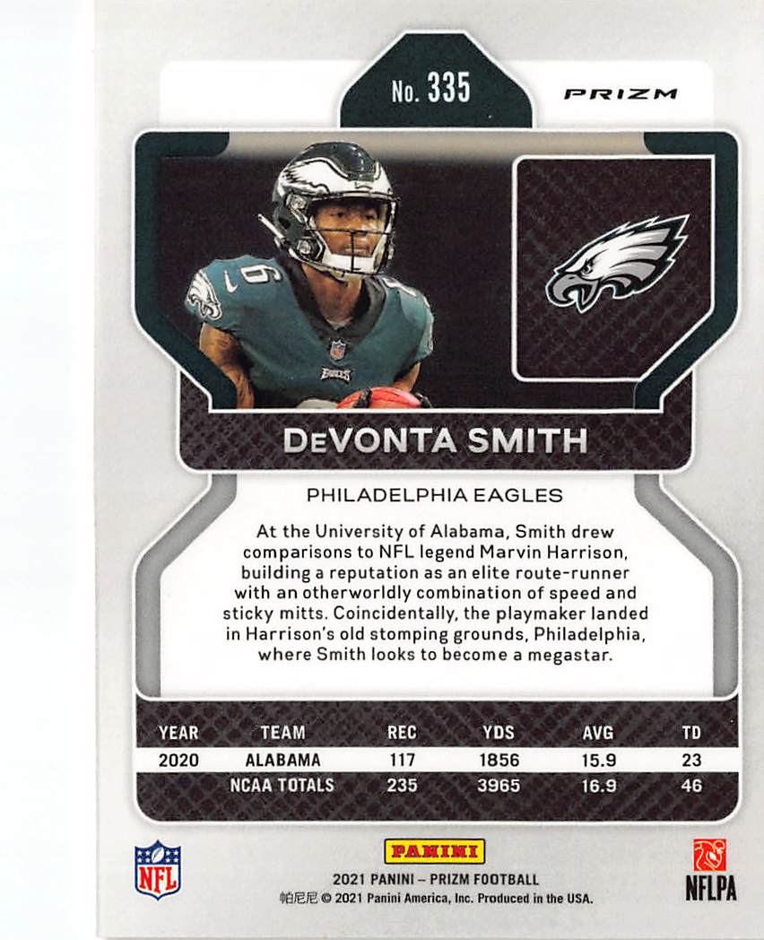 2021 Panini Prizm Football DeVonta Smith Orange Laser Rookie RC #335 Eagles