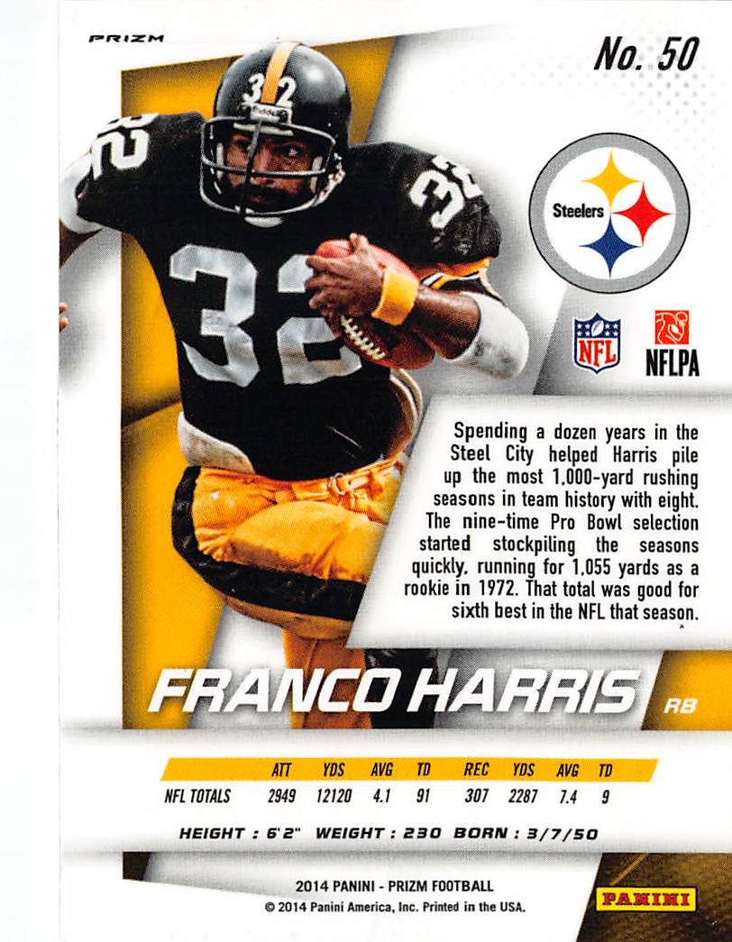 2014 Panini Prizm Franco Harris Pink #50 Pittsburgh Steelers