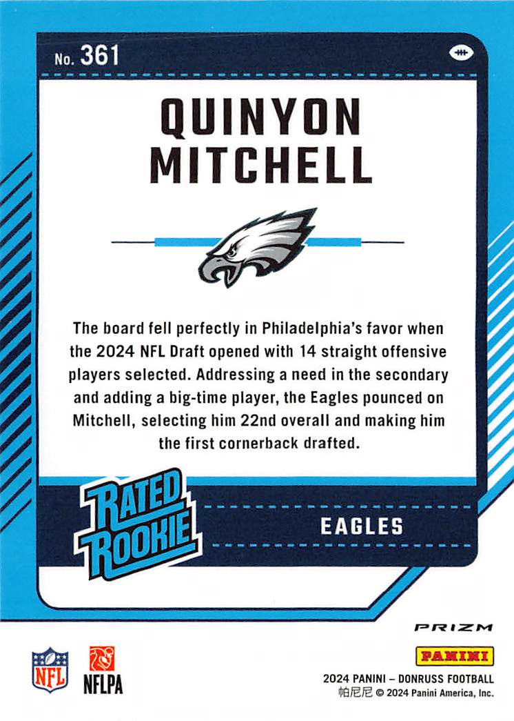 2024 Panini Donruss Optic Quinyon Mitchell Red and Green Rookie #361 Eagles