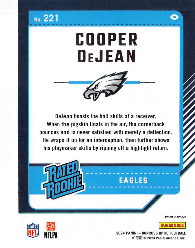 2024 Panini Donruss Optic Cooper DeJean Purple Scope Rookie Card #221 Eagles