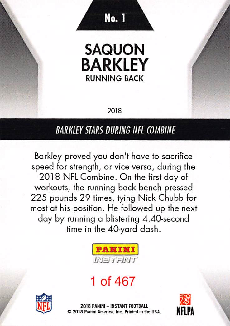 2018 Panini Instant Saquon Barkley Rookie RC #1
