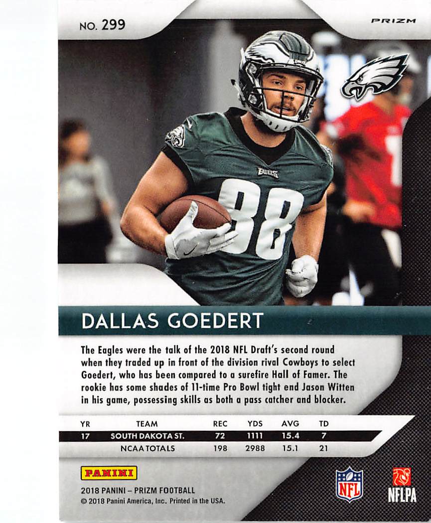 2018 Panini Prizm Dallas Goedert Red White and Blue Rookie RC #299 Eagles