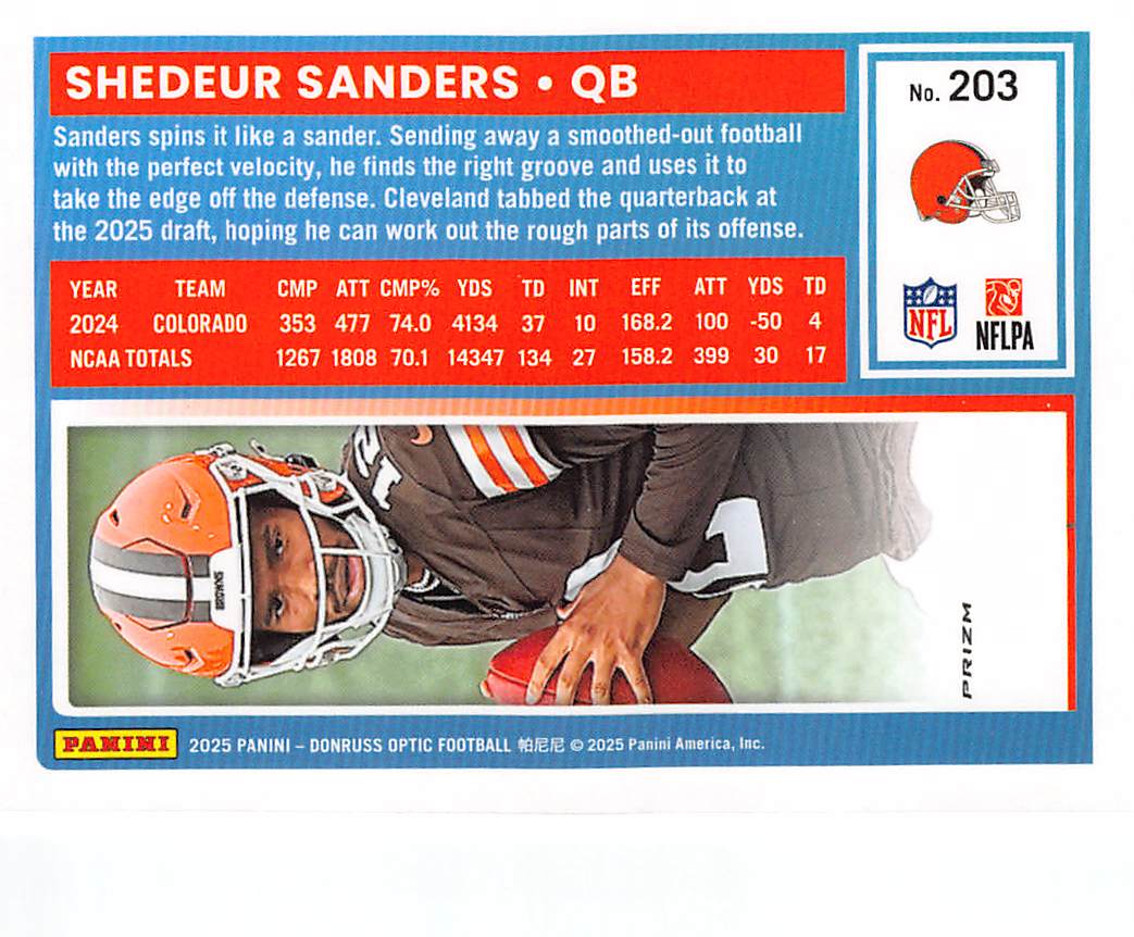2025 Panini Donruss Optic Shedeur Sanders Holo Rated Rookie Rookie #203f Browns