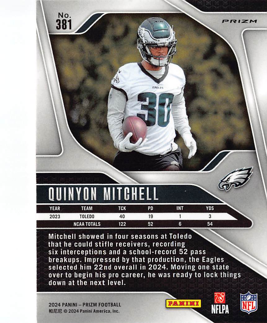 2024 Panini Prizm Football Quinyon Mitchell Orange Disco Rookie RC #381 Eagles
